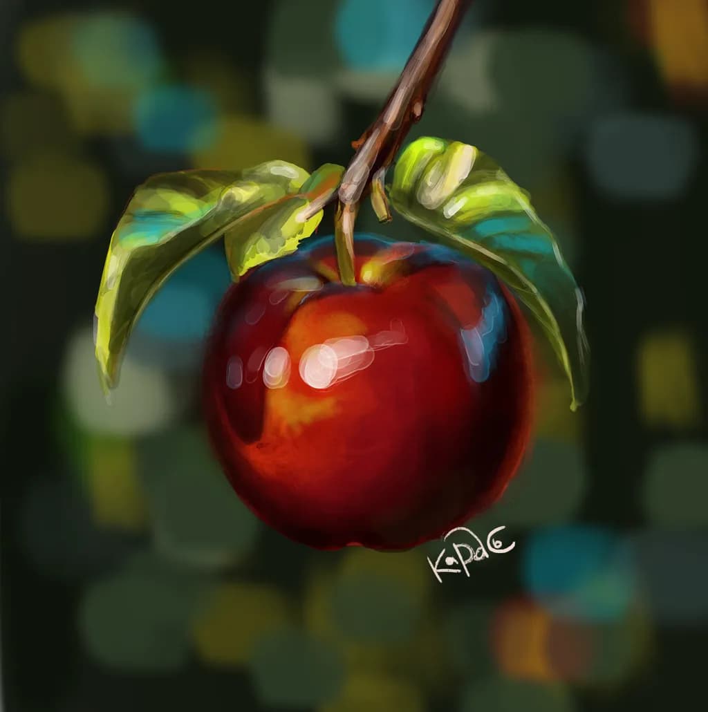 Red Apple with Leaves