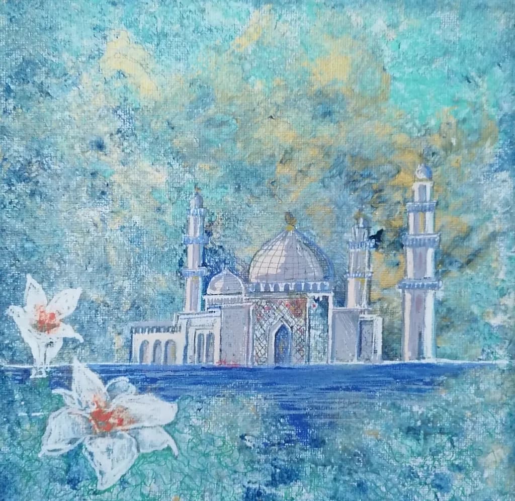 Ornate Mosque with Lilies