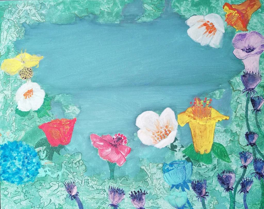 Floral Frame on Blue