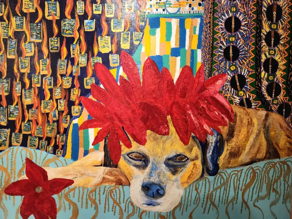 Resting Dog with Flowers