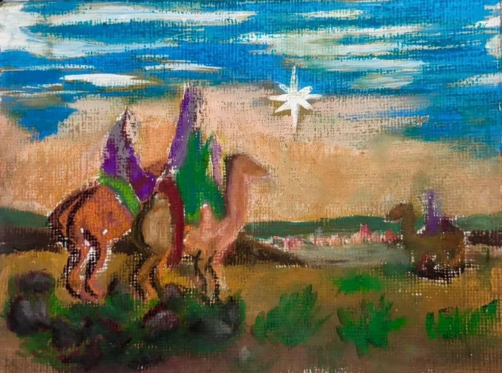 Camels Under Starry Sky