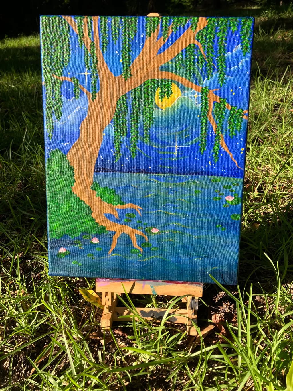 Moonlit Lake with Willow