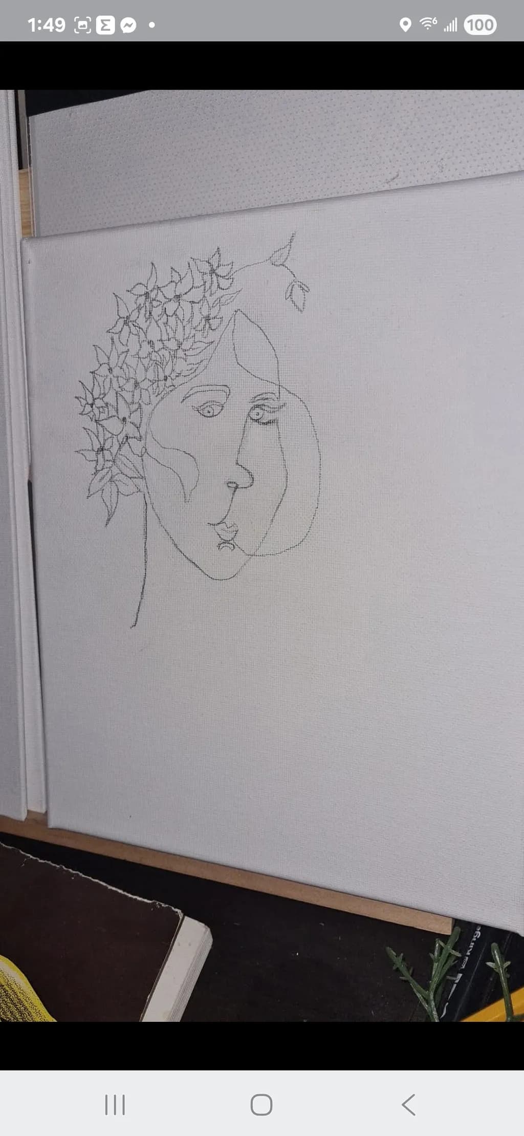 Floral Face Line Drawing