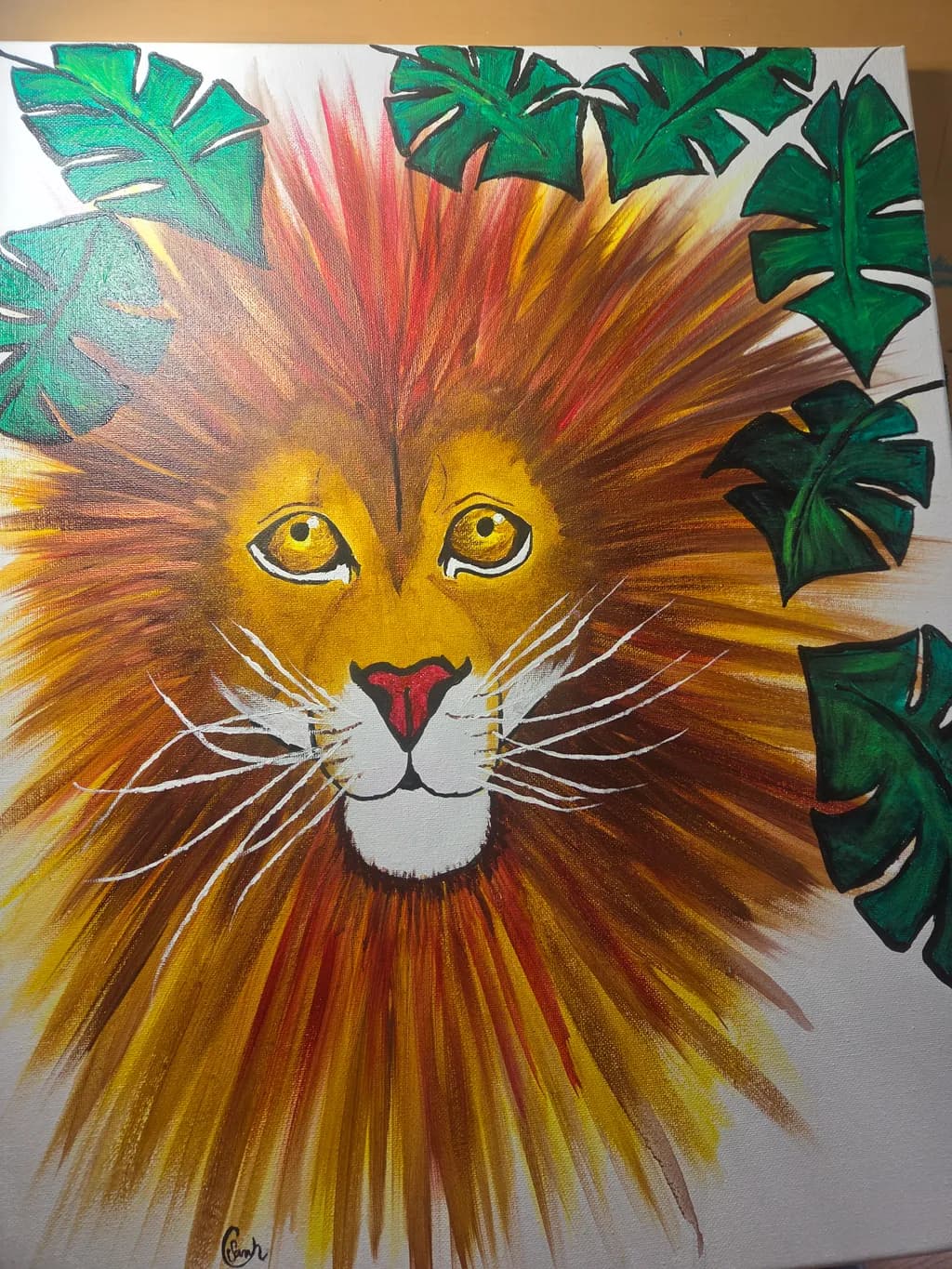 Lion with Tropical Leaves