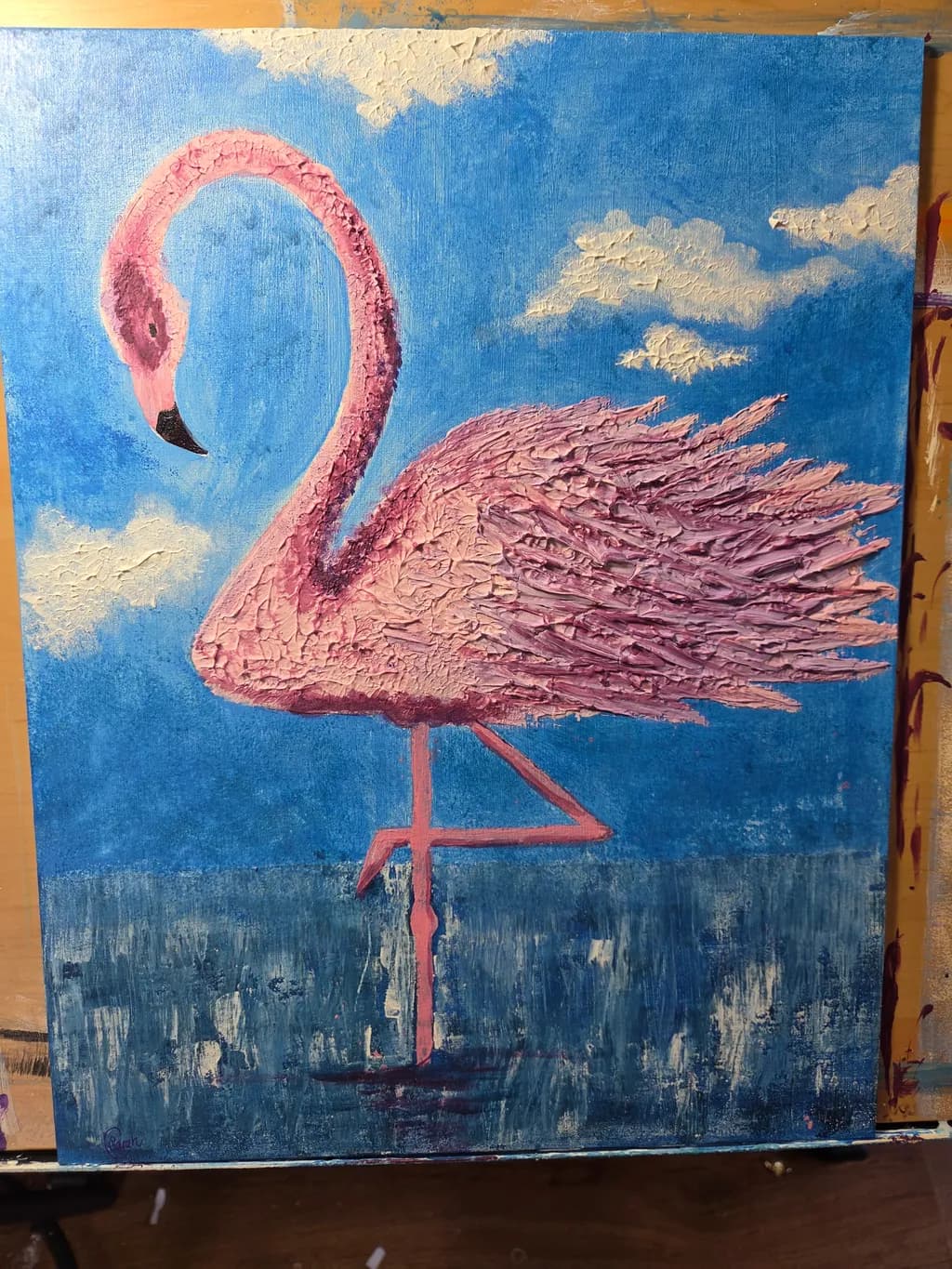 Pink Flamingo in Blue