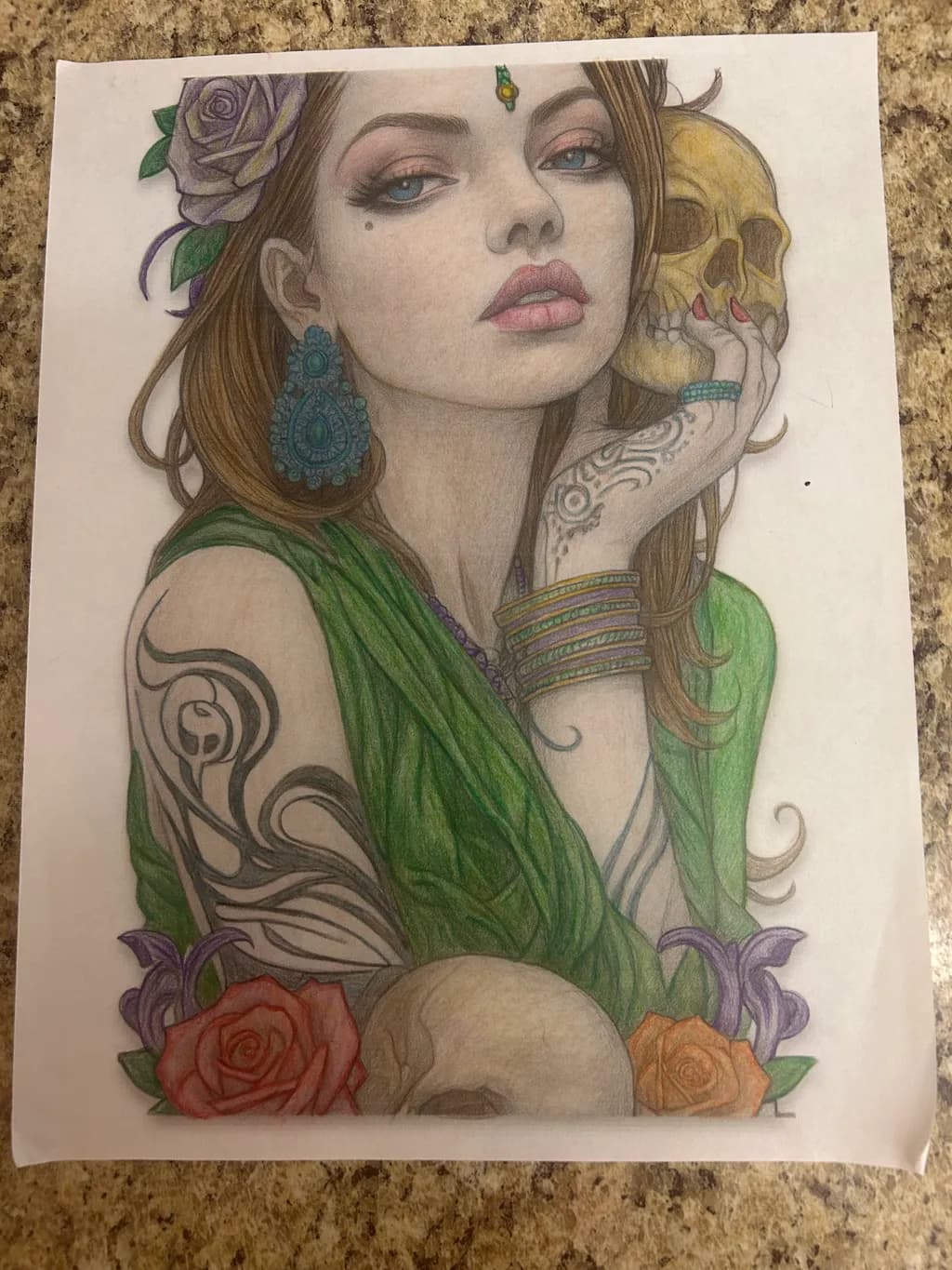 Woman with Skull and Roses