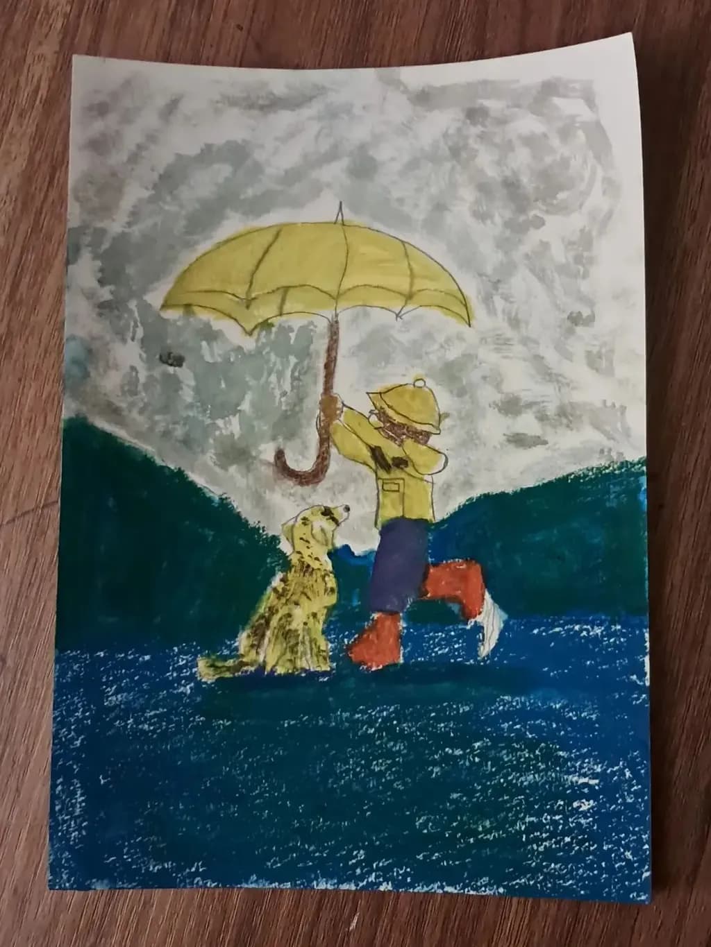 Child with Umbrella and Dog