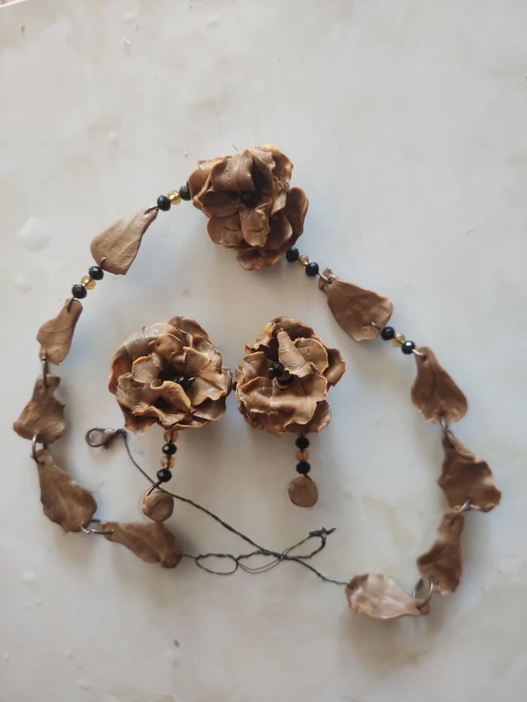 Brown Floral Jewelry Set