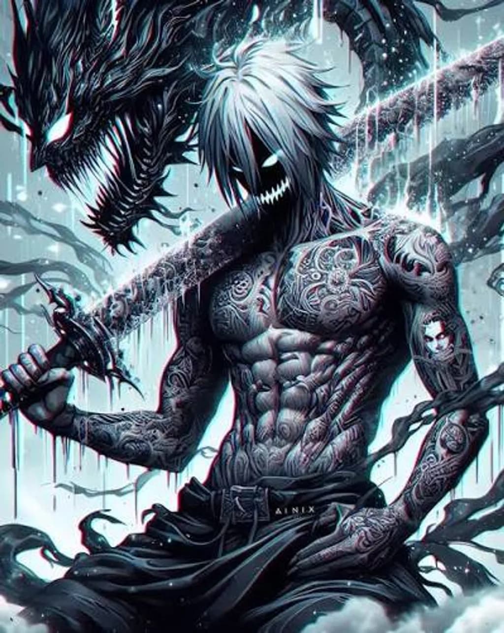 Tattooed Warrior with Sword