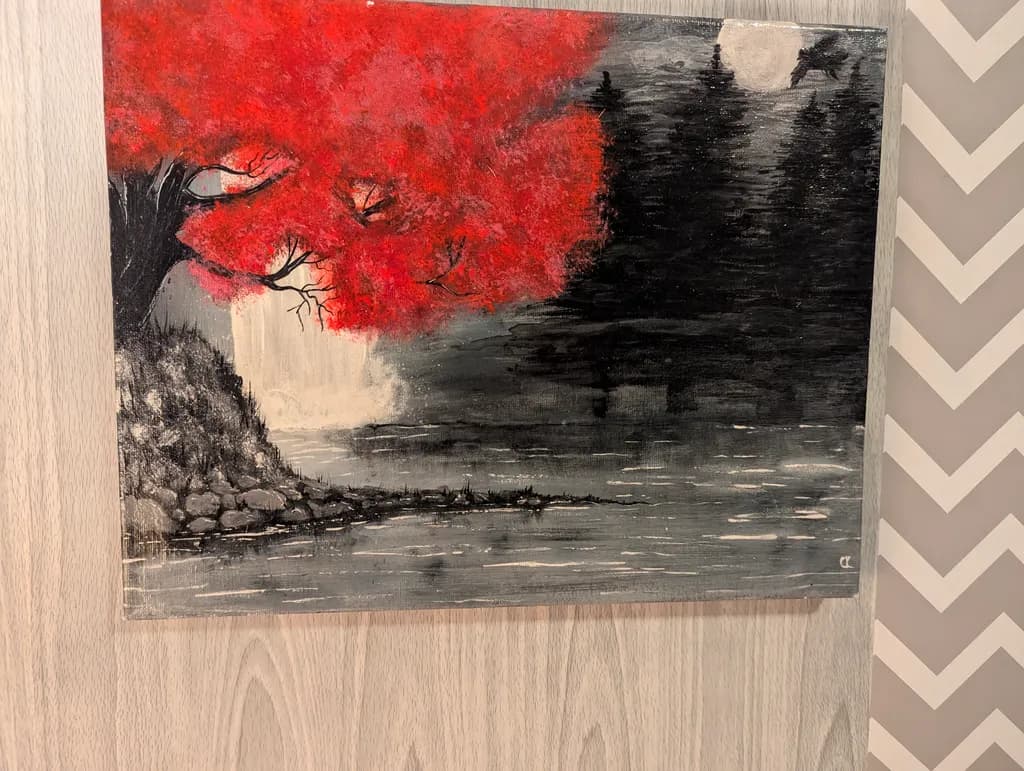 Red Tree by the Lake