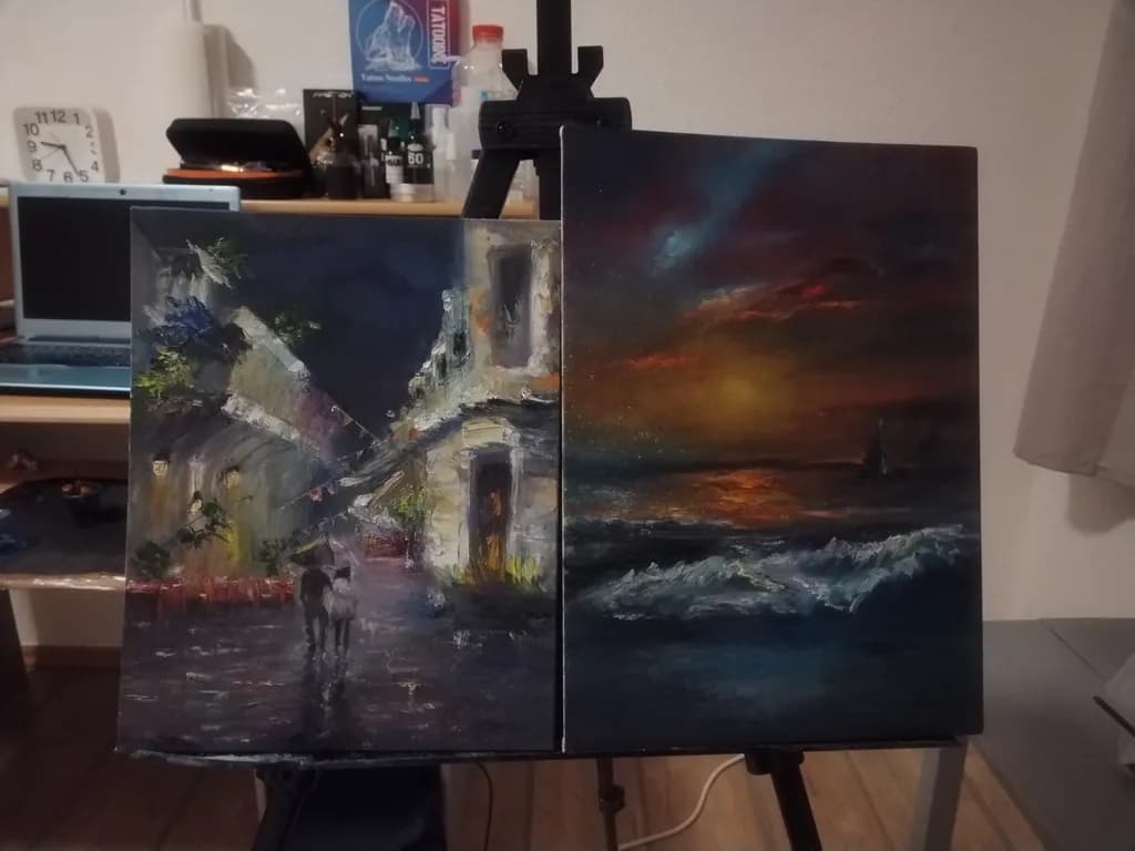 Evening Street and Seascape