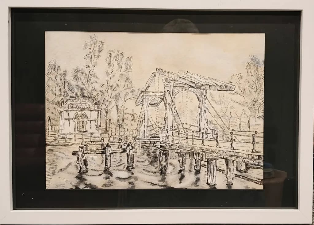 Weesp Canal Drawbridge Sketch in the Netherlands based on a sketch from Jacob Slegt in 1950
