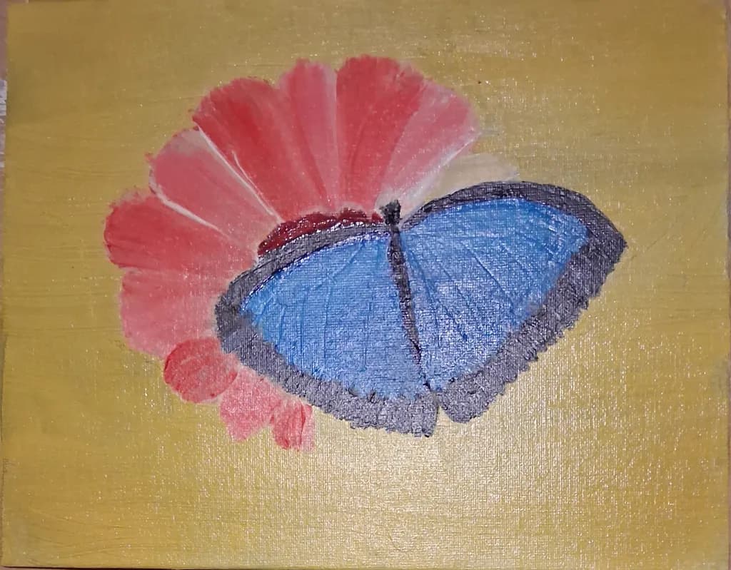 Blue Butterfly on Pink Flower