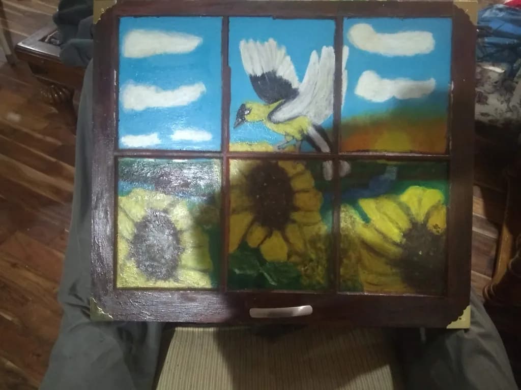 Bird and Sunflowers Window