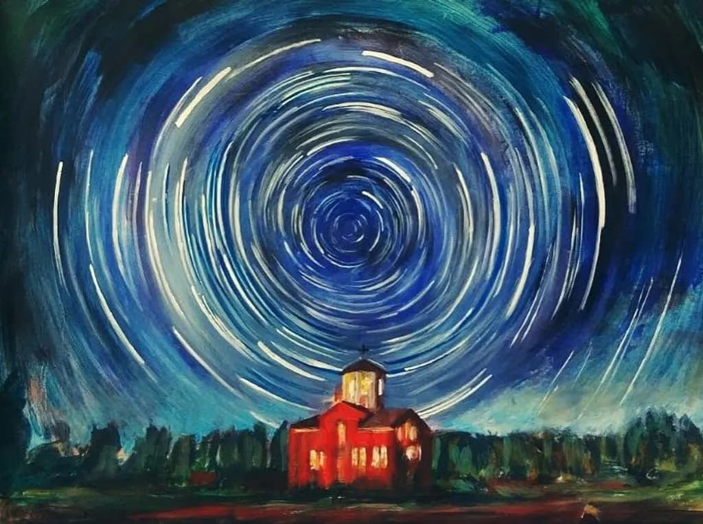 Star Trails Over Church