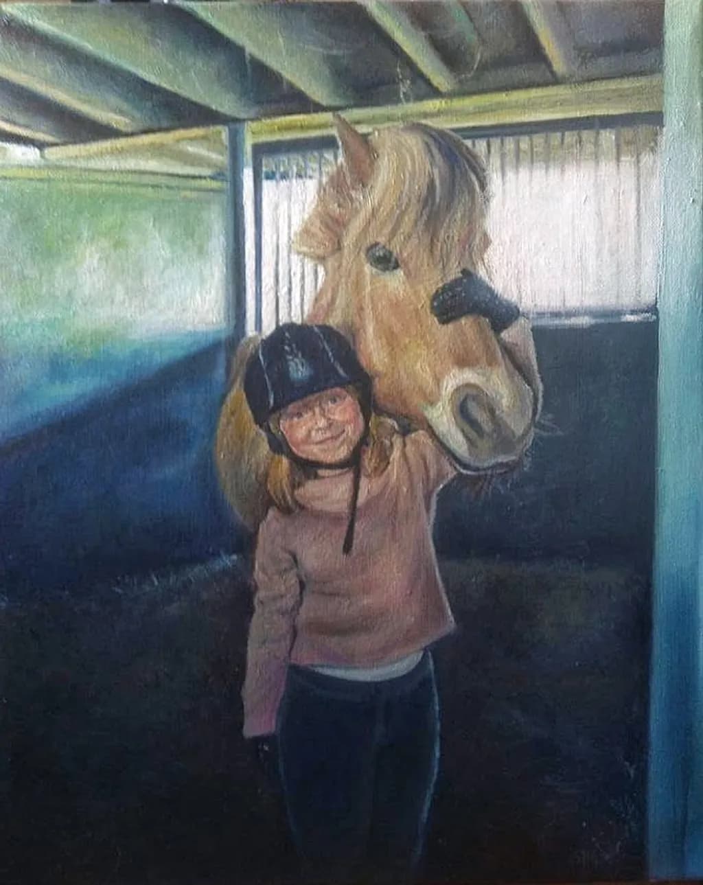 Child and Horse in Stable