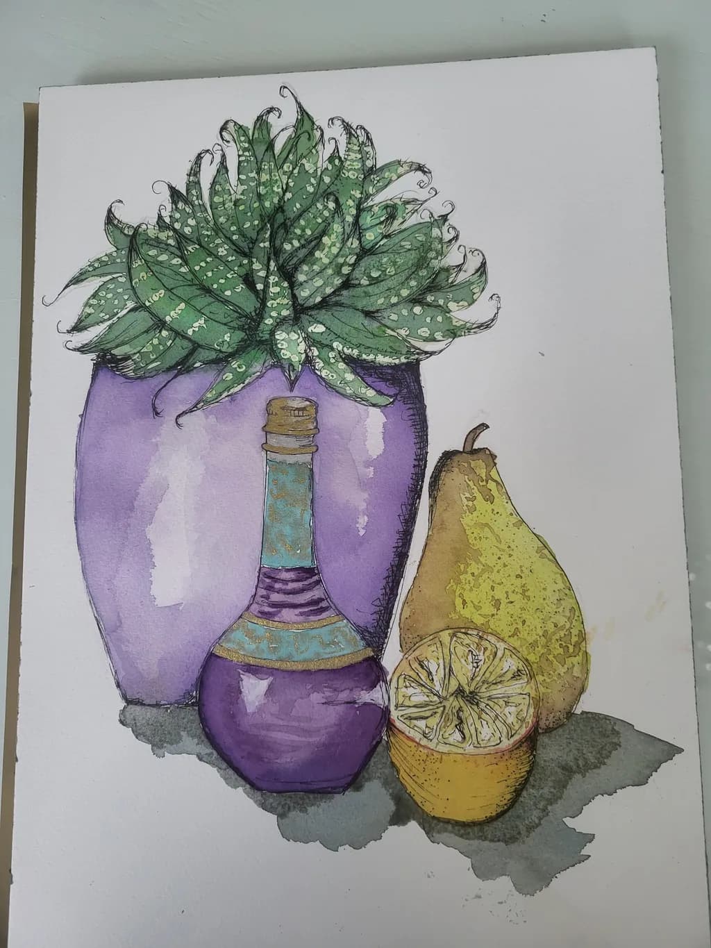 Potted Plant with Pear and Lemon