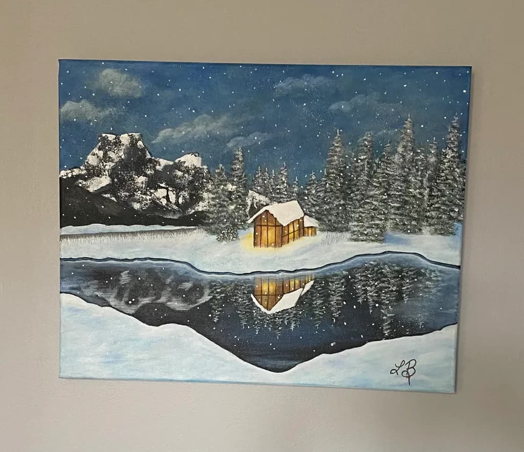 Winter Cabin Reflection