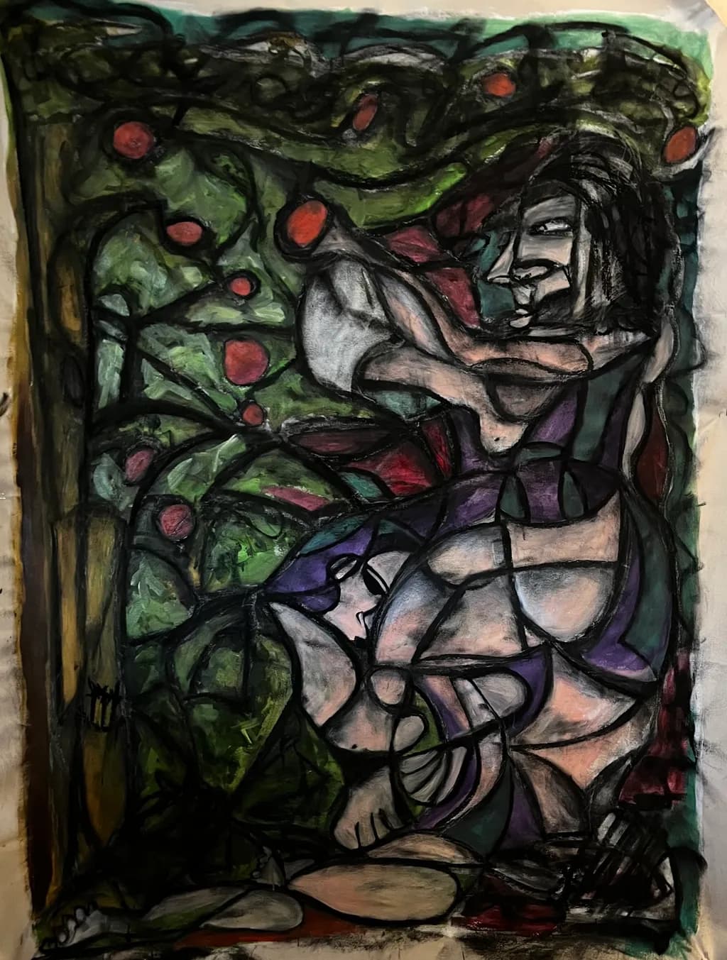 Abstract Figure with Green Forms