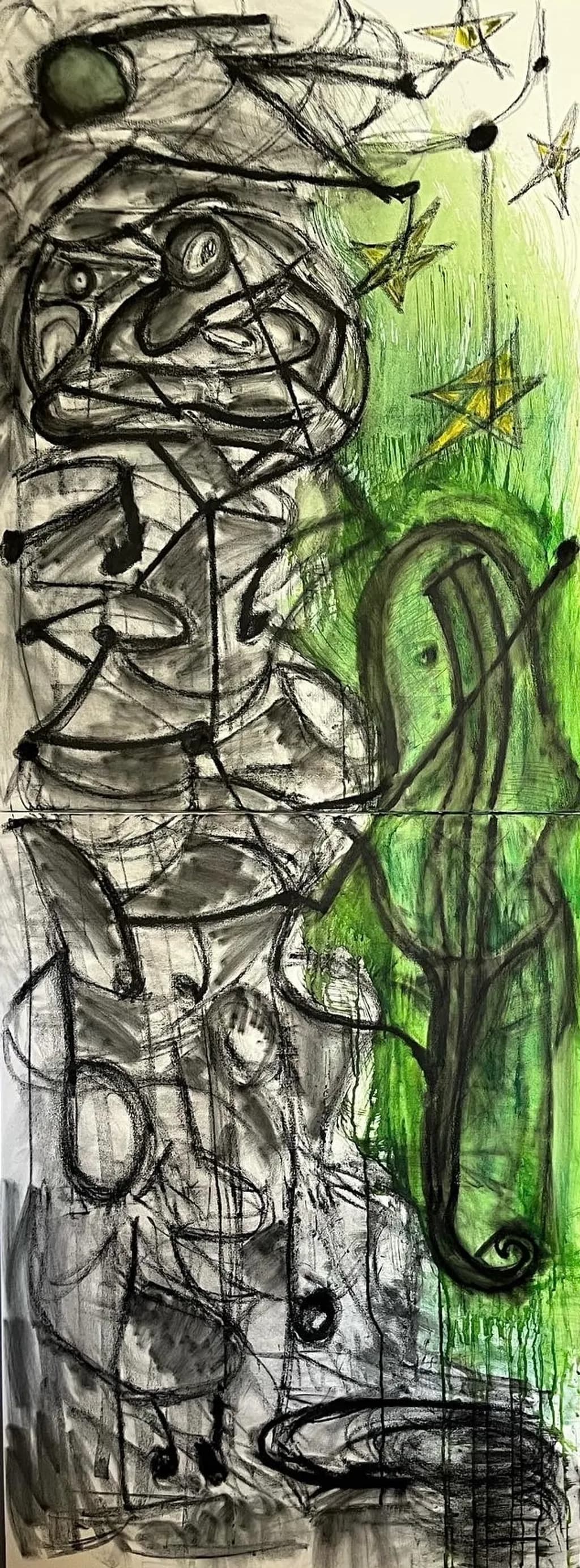 Abstract Stars and Green Shapes