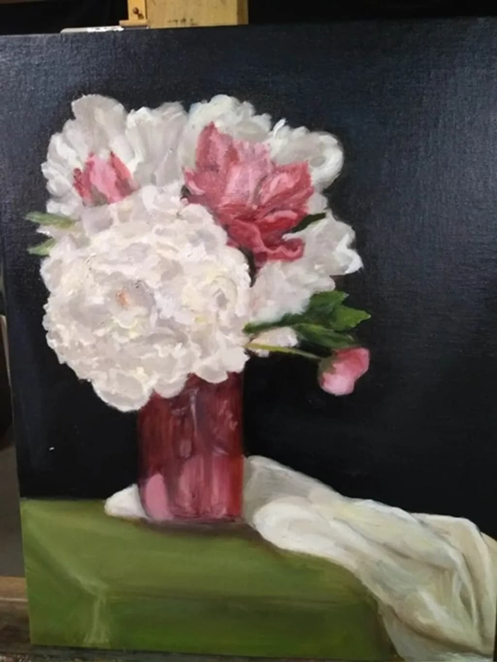 Peonies in a Red Vase