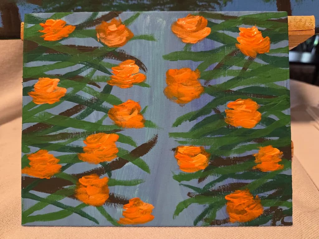 Orange Flowers on Blue