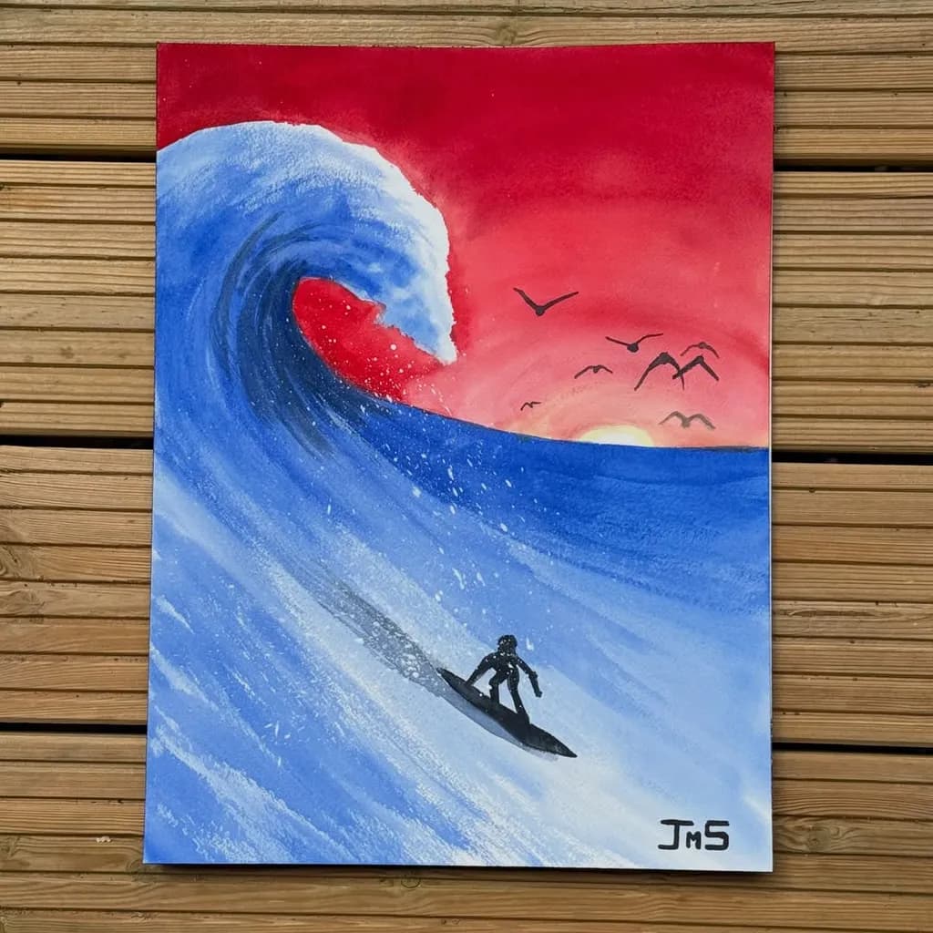 Surfer at Sunset Wave