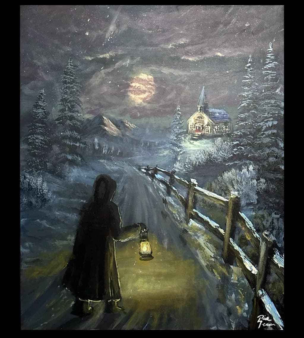 Snowy Night Path
