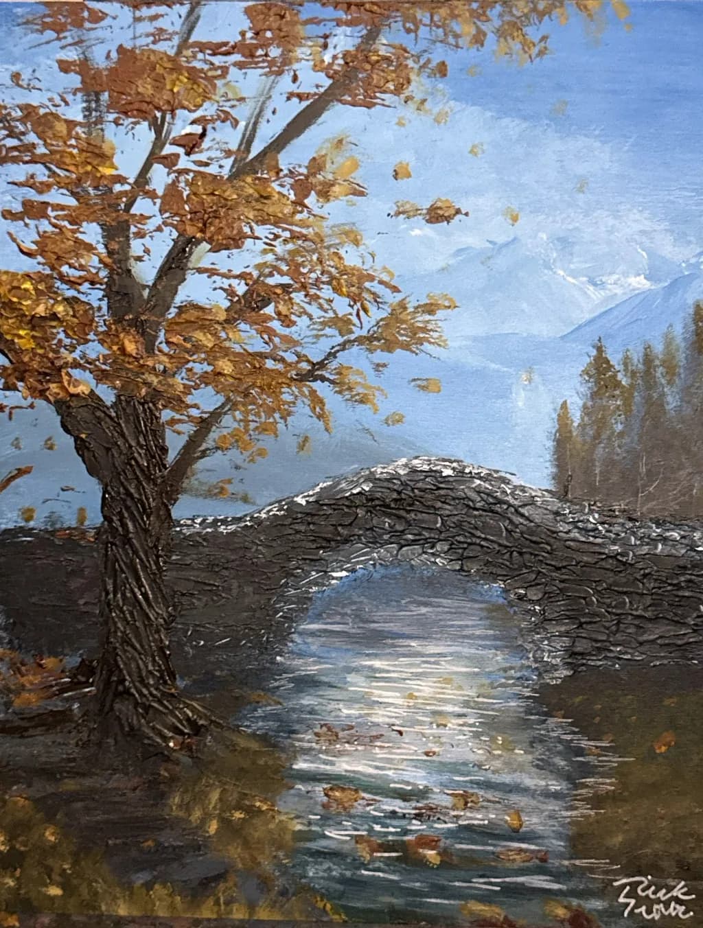 Autumn Tree and Stone Bridge