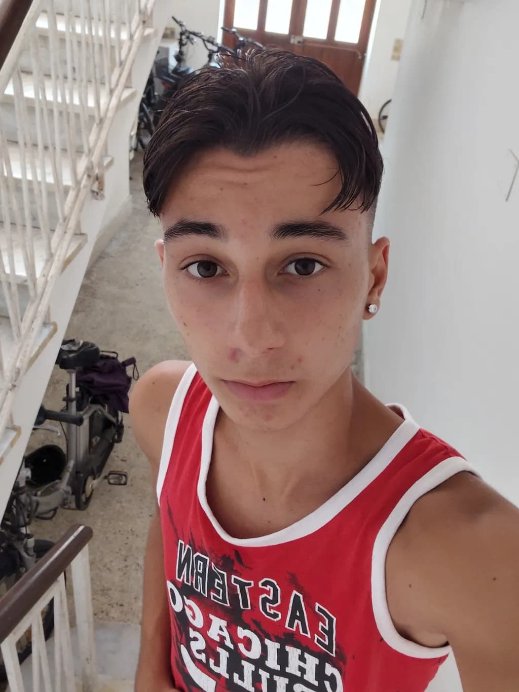 Redshirt Selfie Stairs