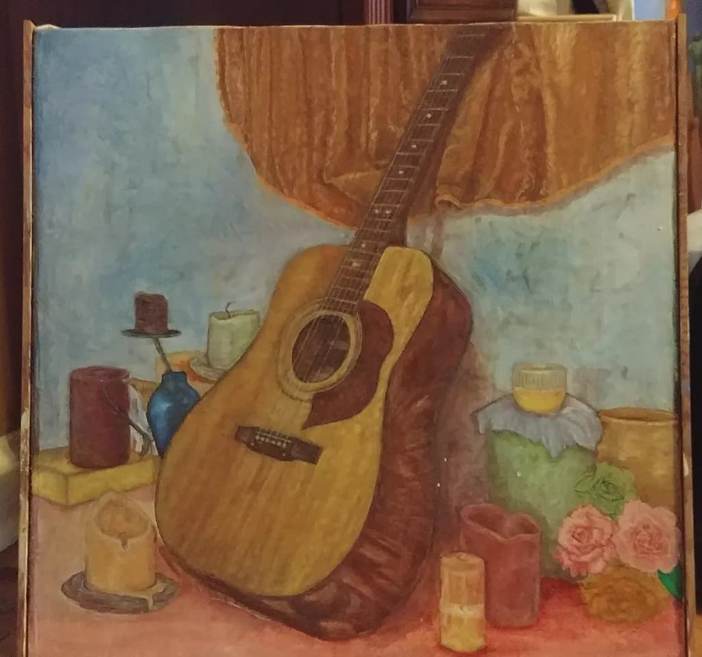 Guitar and Candles Still Life