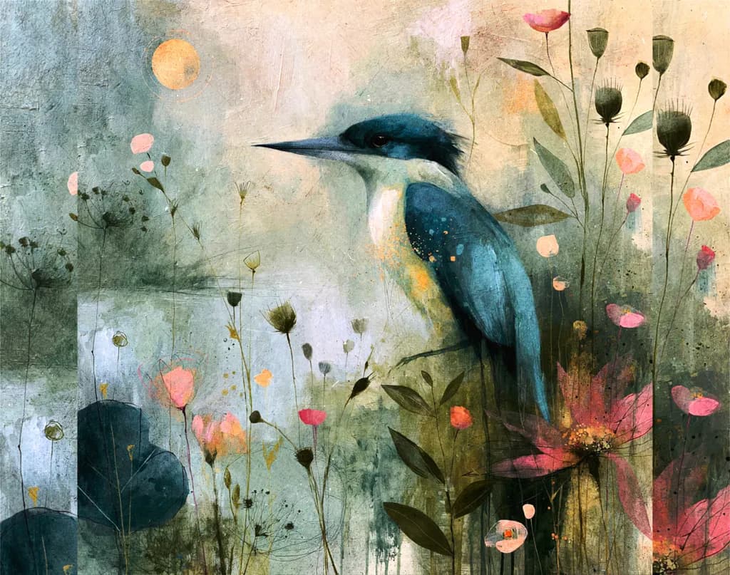 Kingfisher Among Flowers