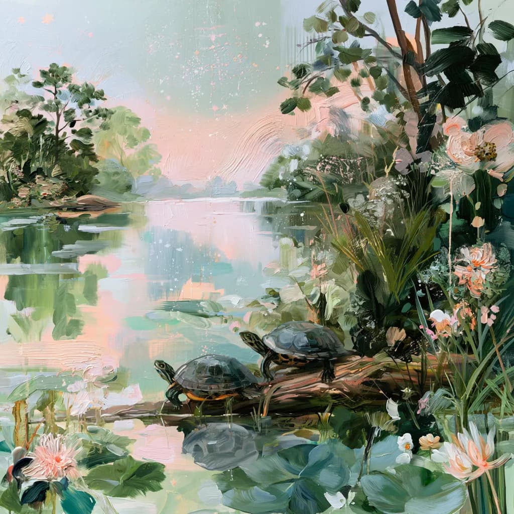 Turtle Floral Scene