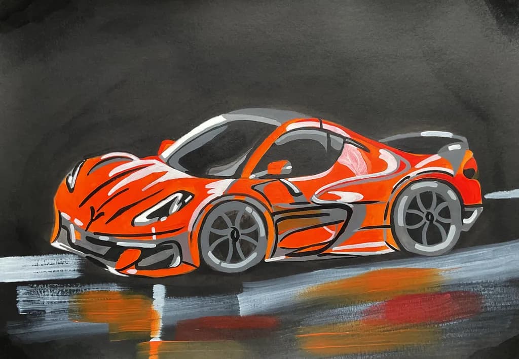 Orange Sports Car Reflection