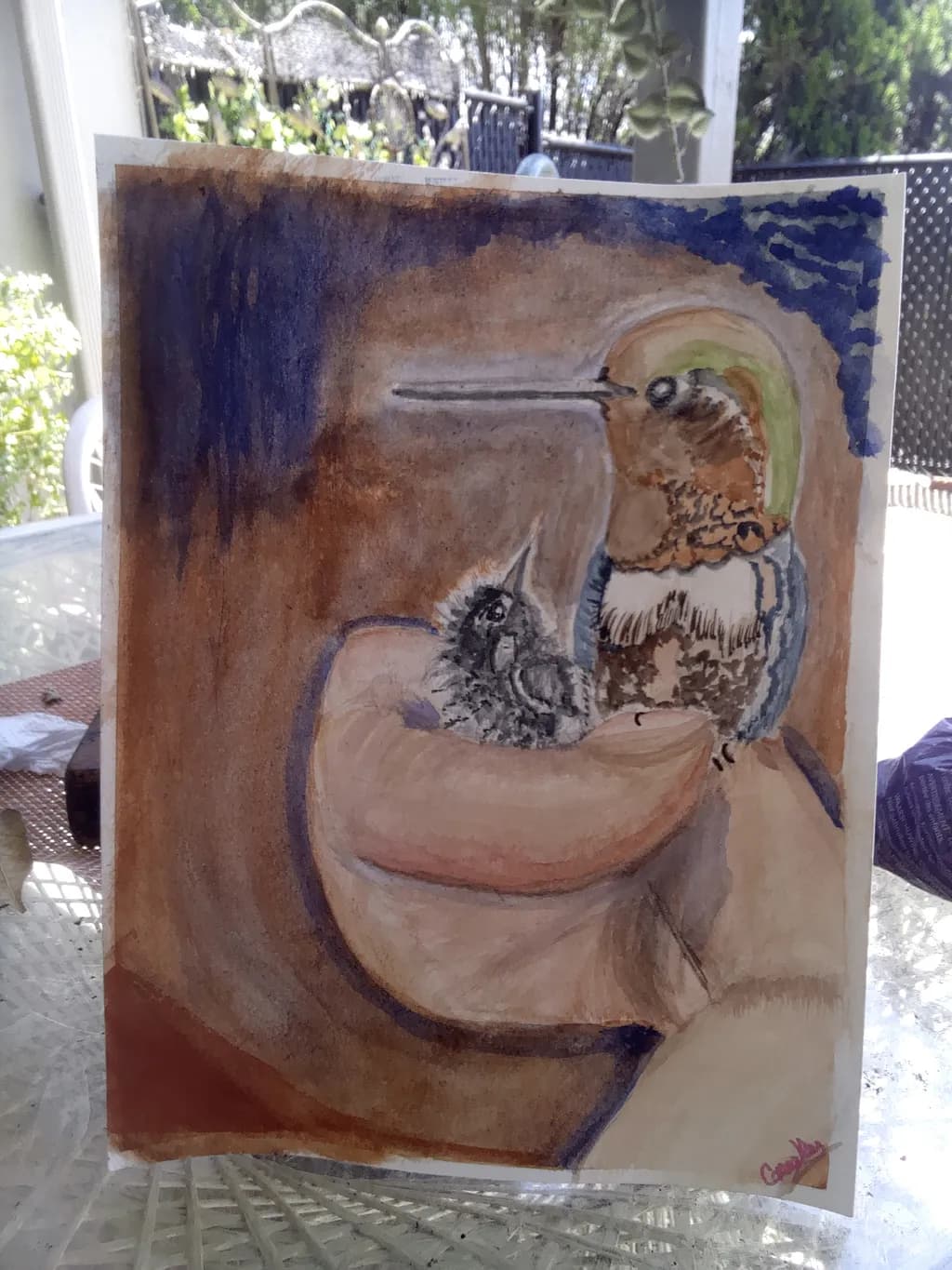 Hummingbird and Chick in Hand