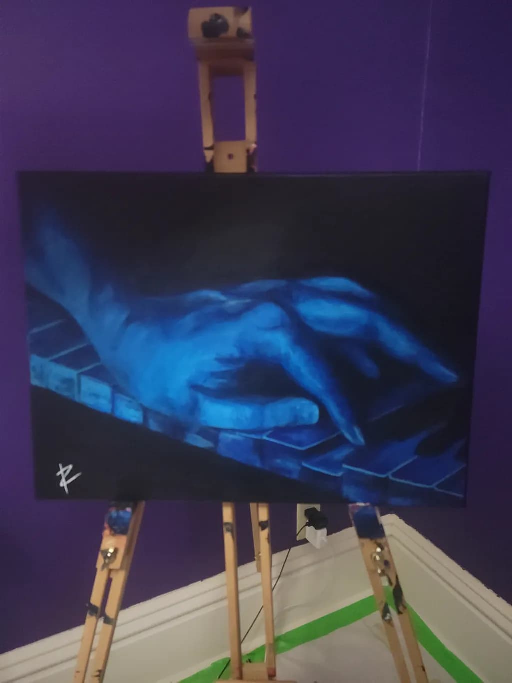 Blue Hand on Piano