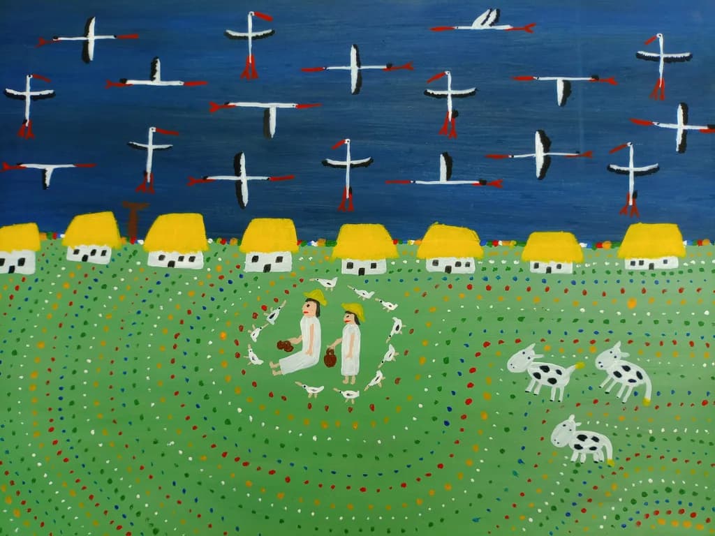 Village Birds and Cows