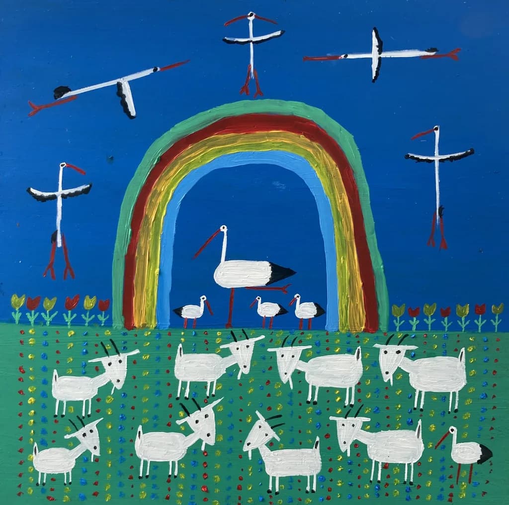 Rainbow with Goats and Birds