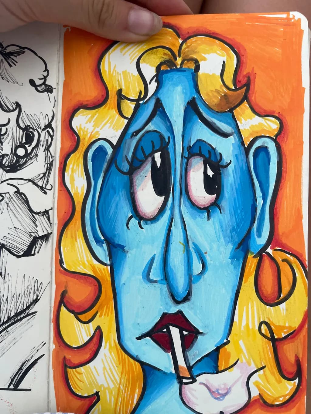 Blue Face with Cigarette