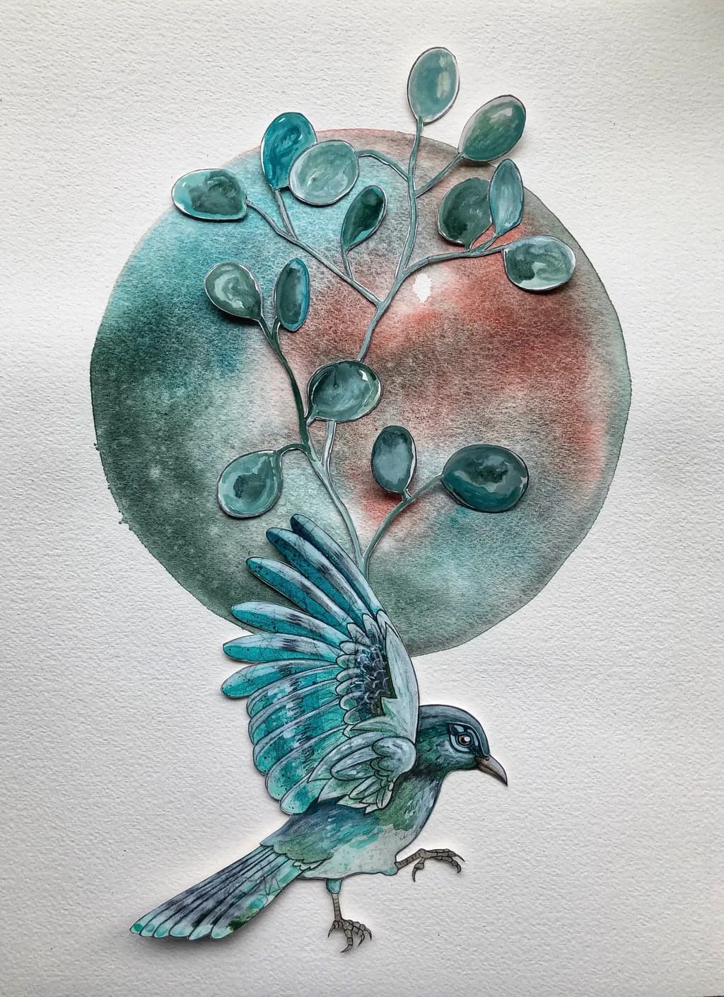 Bird with Branch Moon