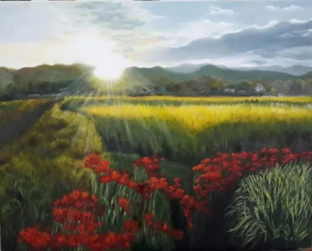 Sunlit Field and Flowers