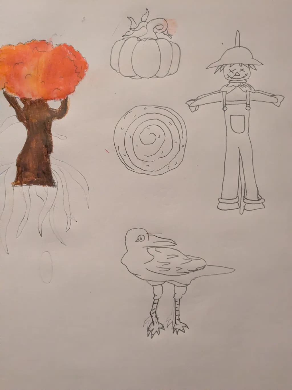 Autumn Tree and Scarecrow