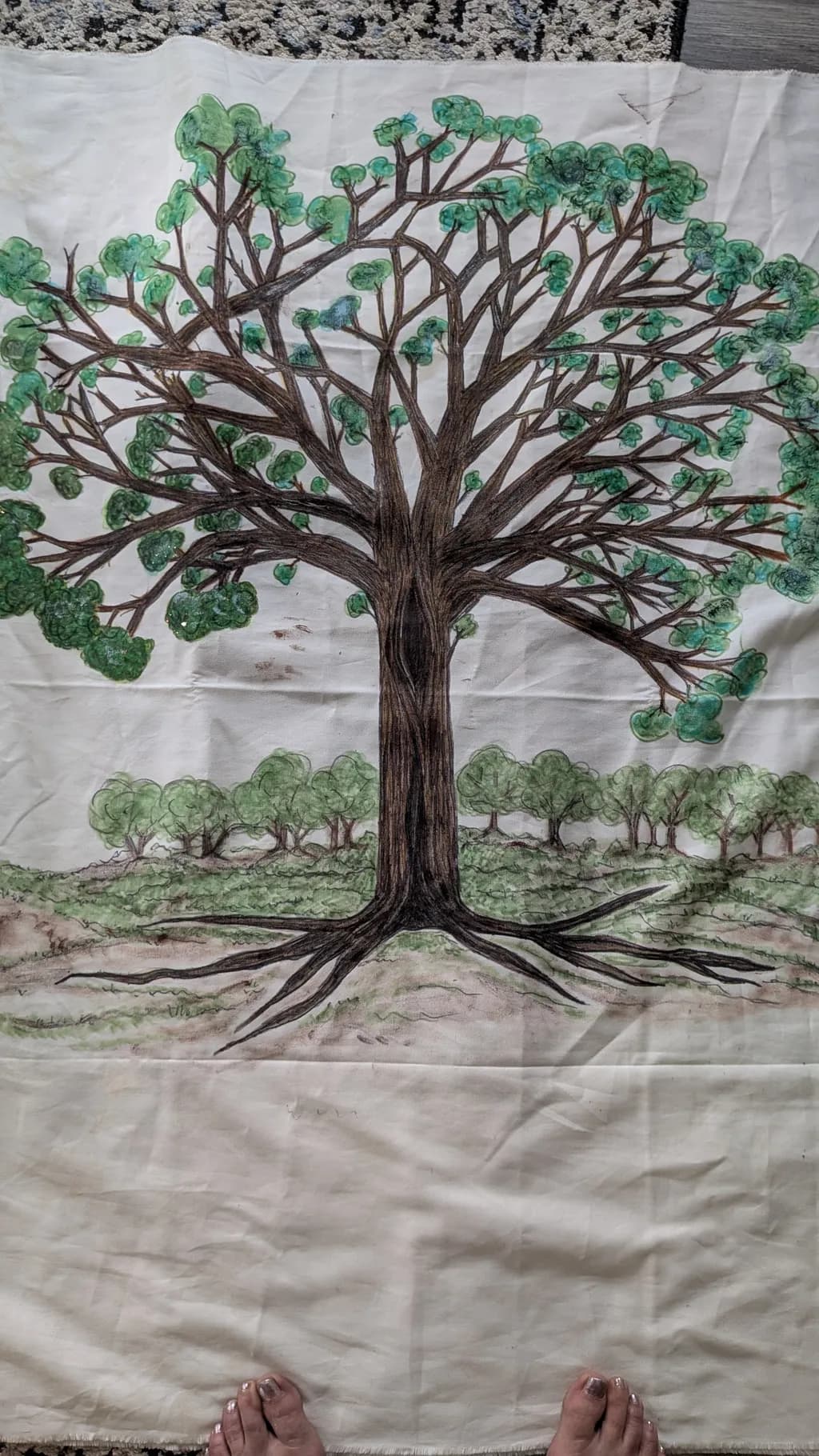 Tree with Roots and Forest Background