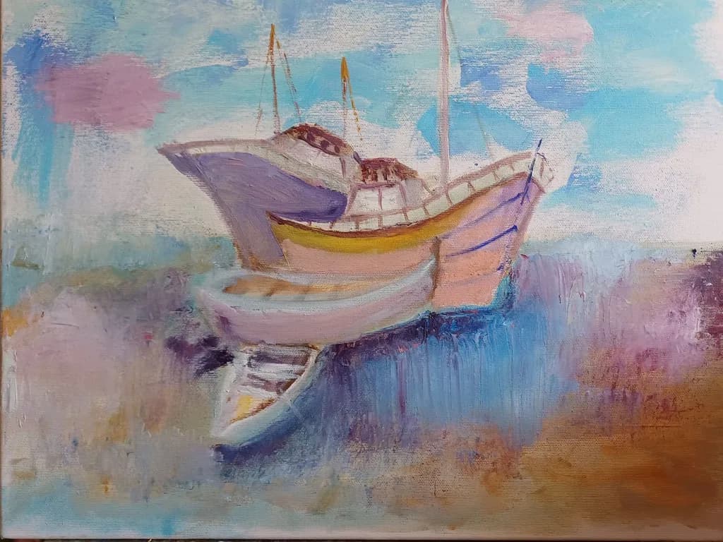 Pastel Boats on Shore