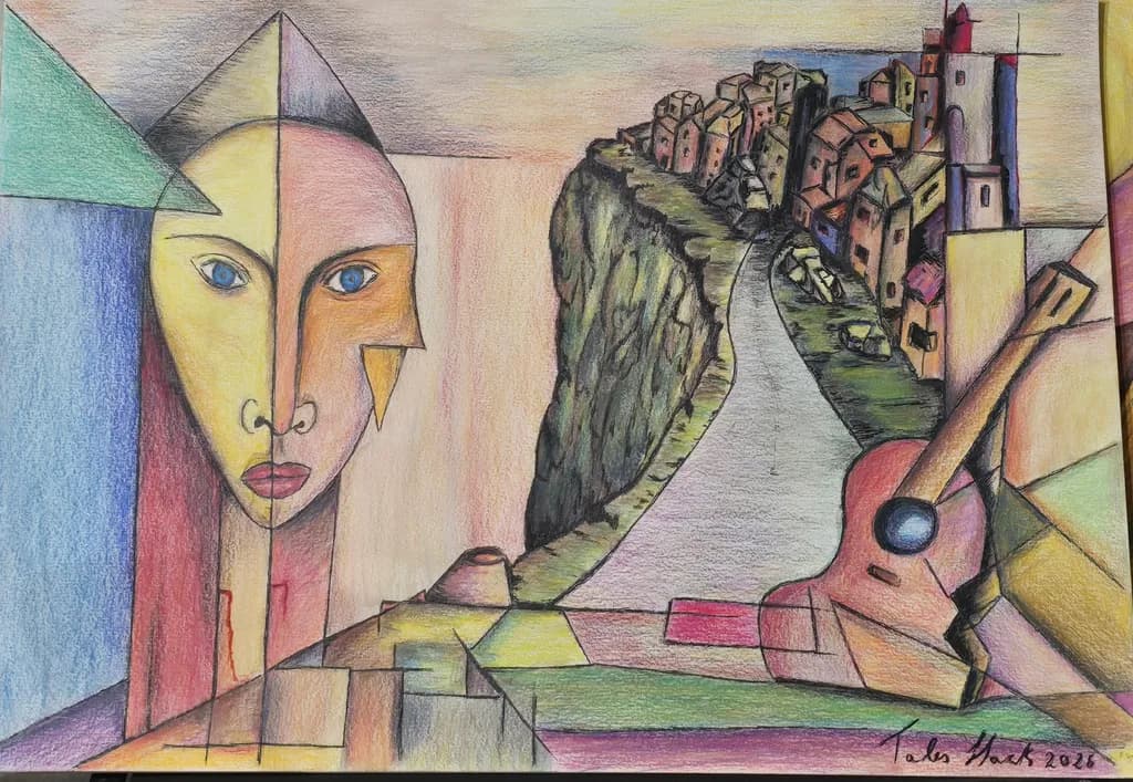 Cliffside Town and Guitar