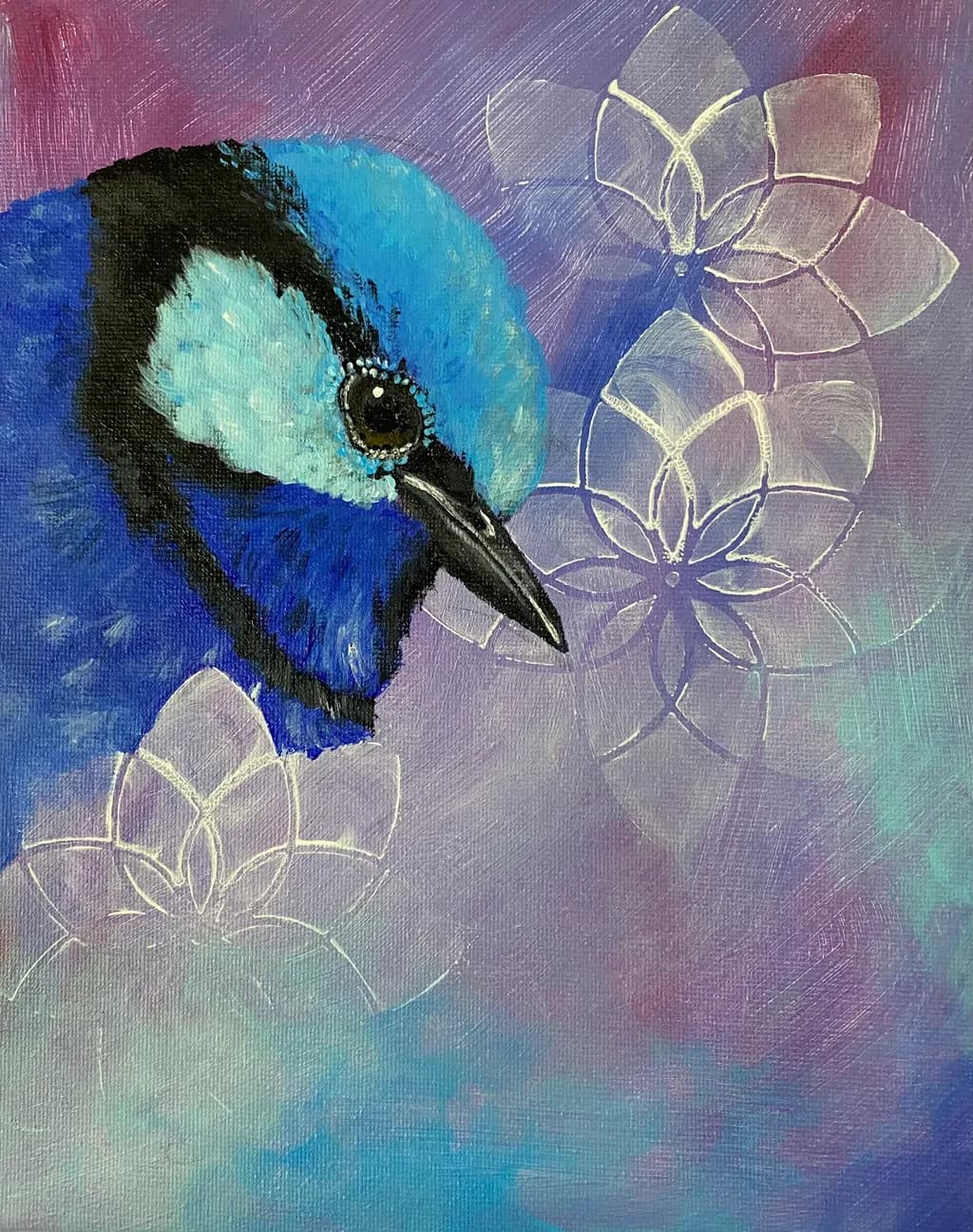 Blue Bird Among Flowers