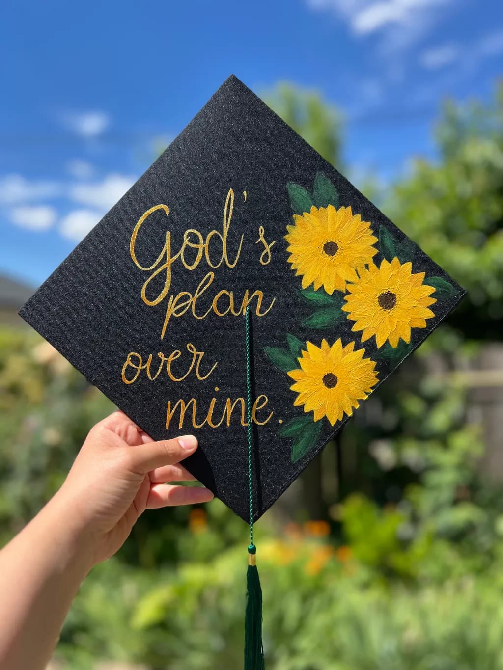 Sunflowers and Scripture Graduation Cap