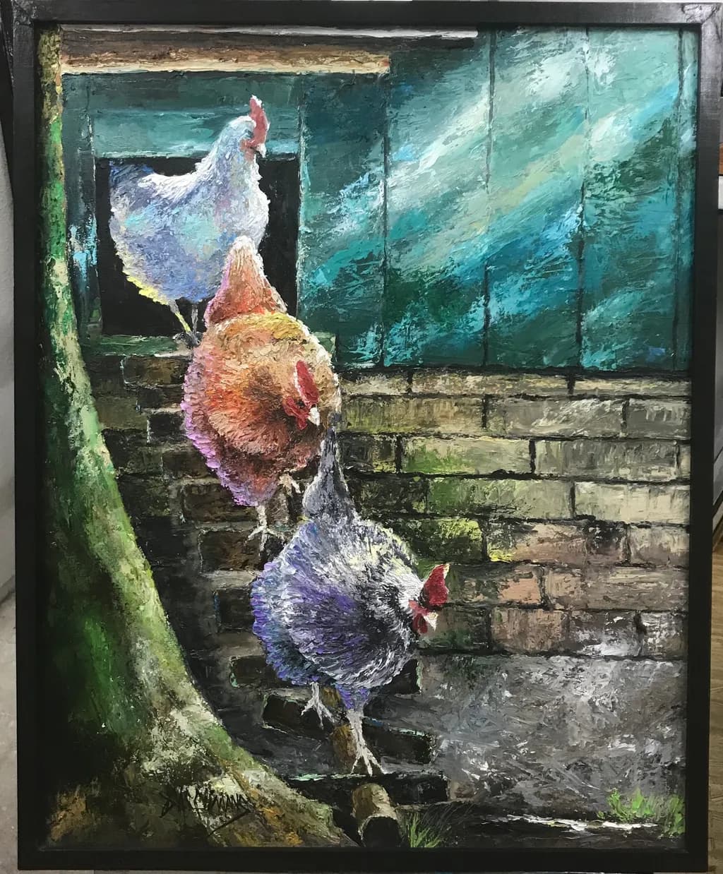 Chickens on Steps