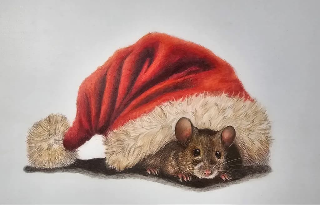 Mouse in Santa Hat