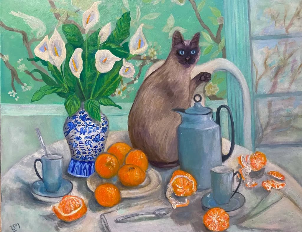 Cat and Oranges Still Life